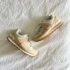 New Balance Cream & Pink 574 Sneakers